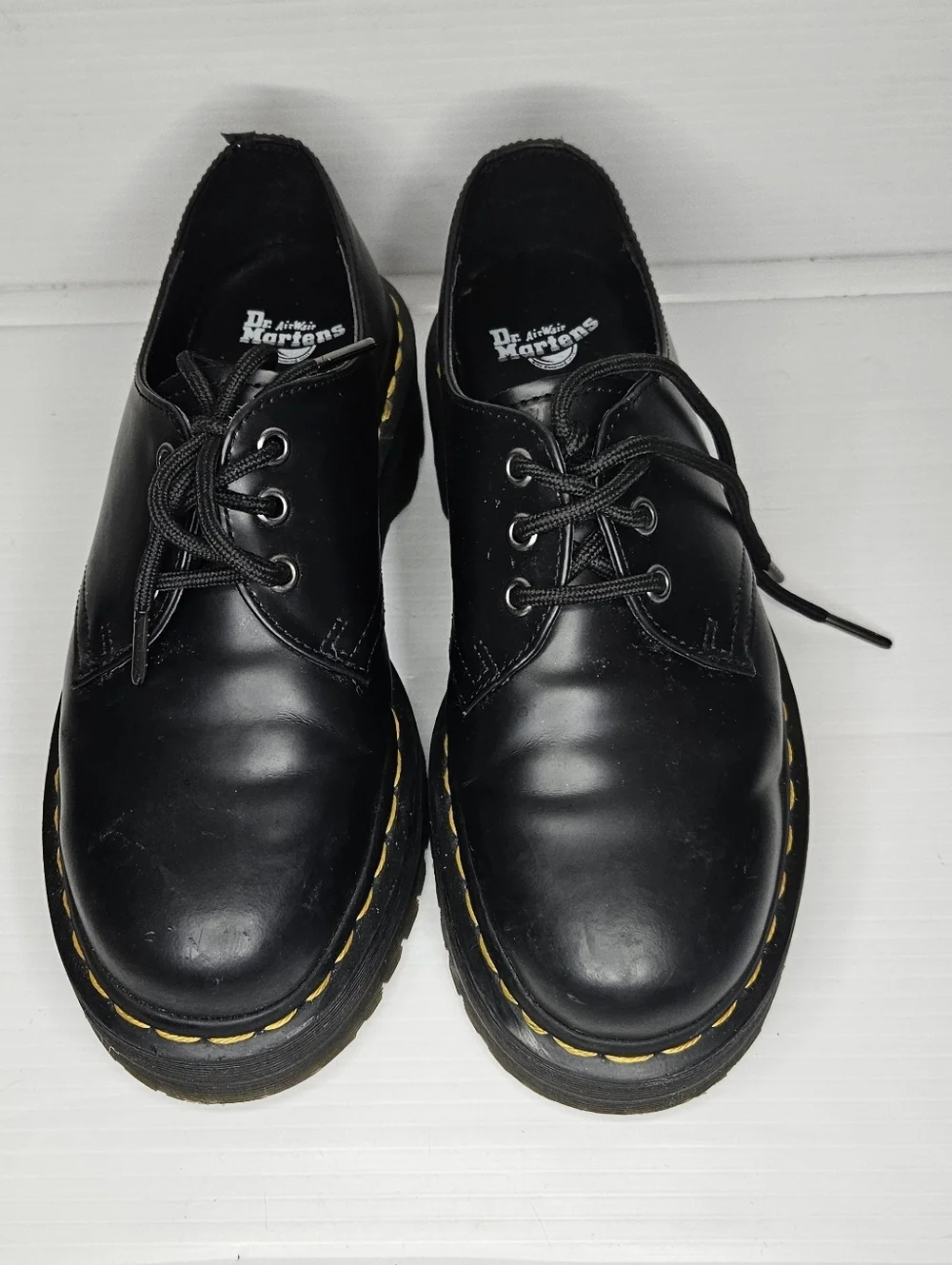 Dr. Martens 1461 Quad Black Polished Smooth Leather Platform Oxfords Women 8 M 7